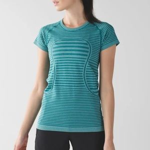 Lululemon Swiftly Tech Short Sleeve Crew-Heathered Forage Teal Striped-Size 8